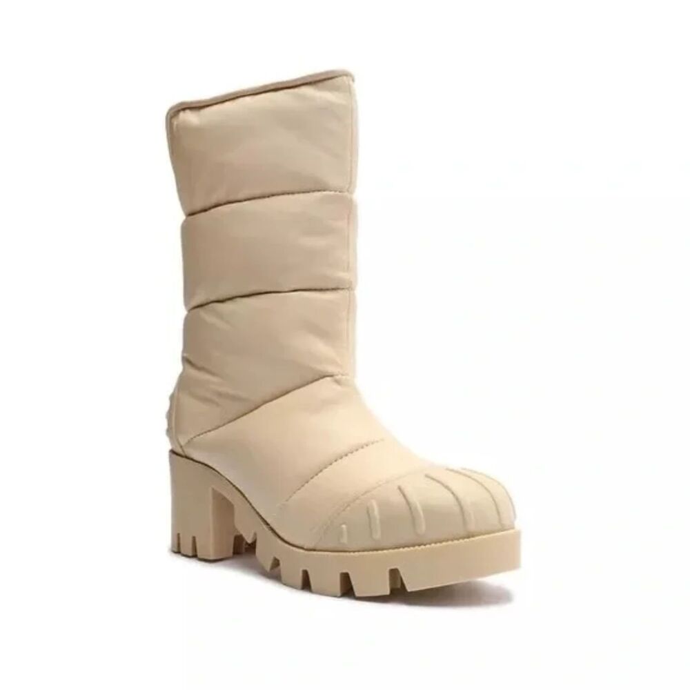 Schutz eugenia nappa leather boot Quilted puffer Size 7 Tan Cream Winter Ski